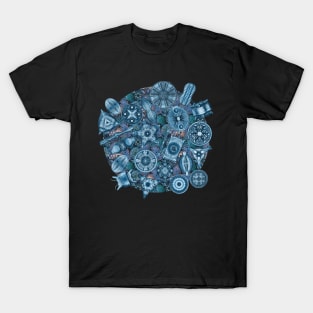 Ernst Haeckel Teal Diatoms on Teal Sea Squirts T-Shirt